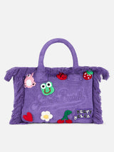 Colette – weiche Handtasche aus violettem Frottee mit mehreren Patches | BEEPY BELLA SPECIAL EDITION