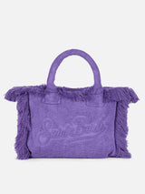 Colette – weiche Handtasche aus violettem Frottee mit mehreren Patches | BEEPY BELLA SPECIAL EDITION