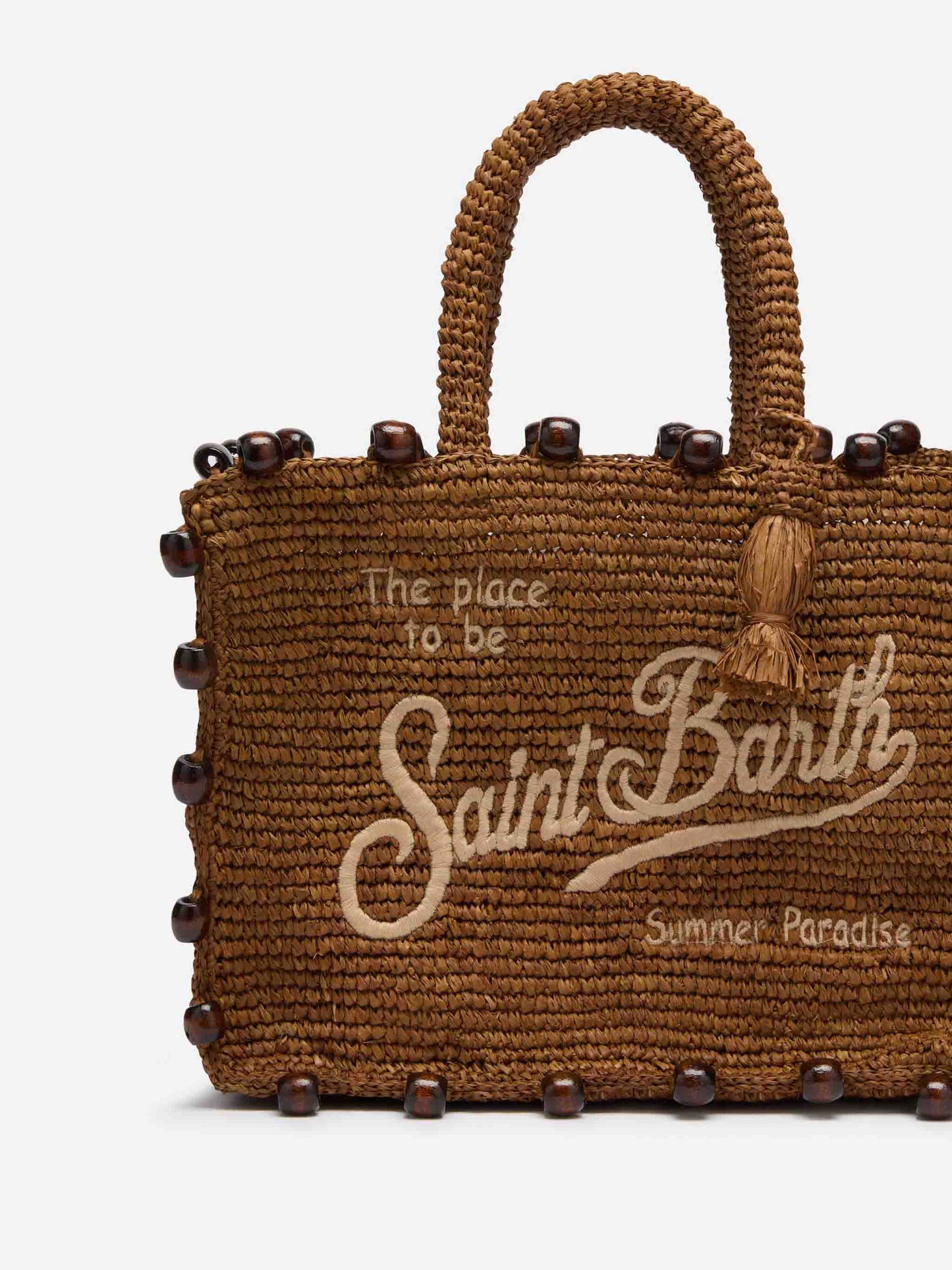 Colette Raffia brown handbag with beads and logo embroidery - MC2 Saint Barth