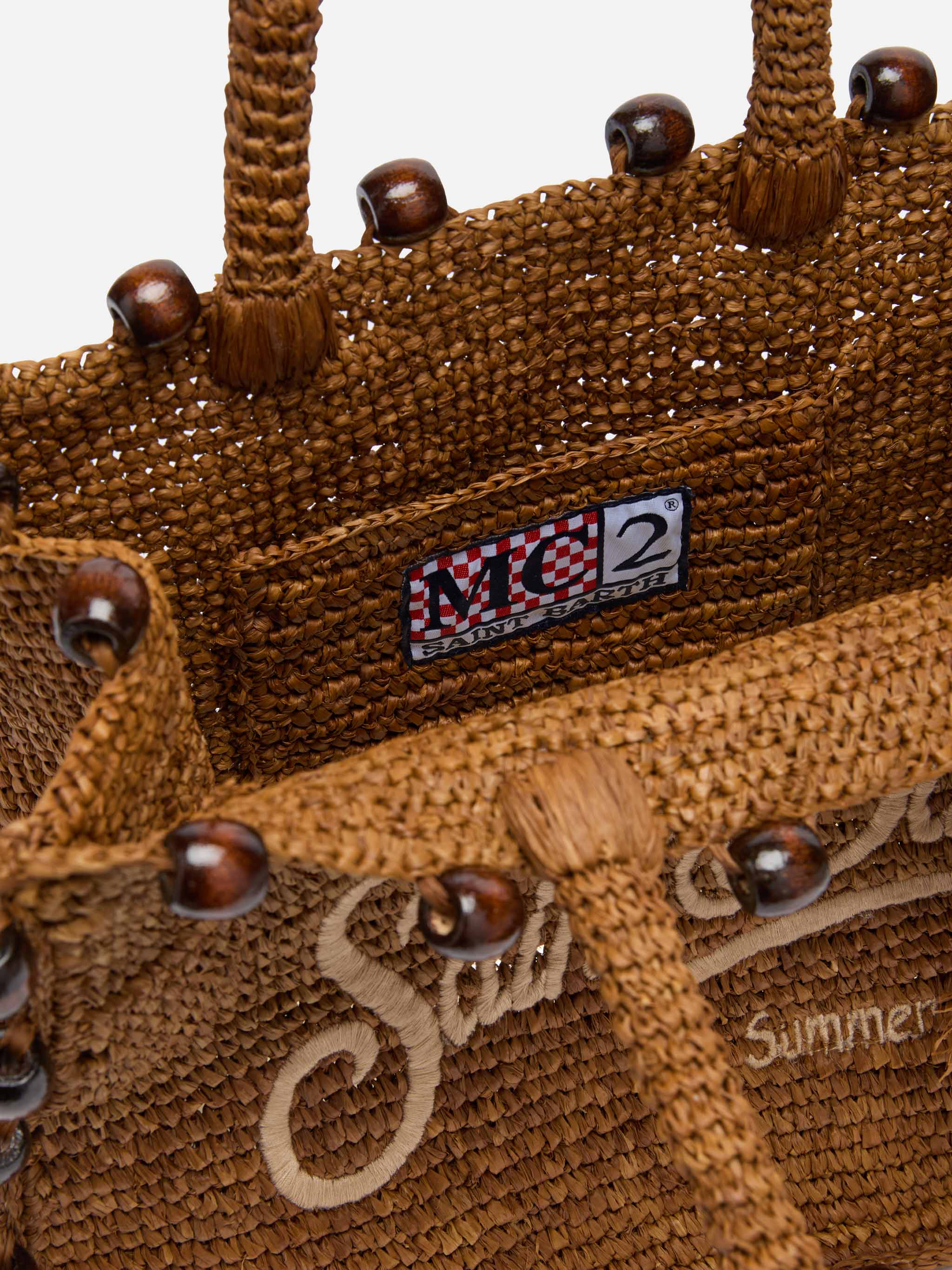 Colette Raffia brown handbag with beads and logo embroidery – MC2