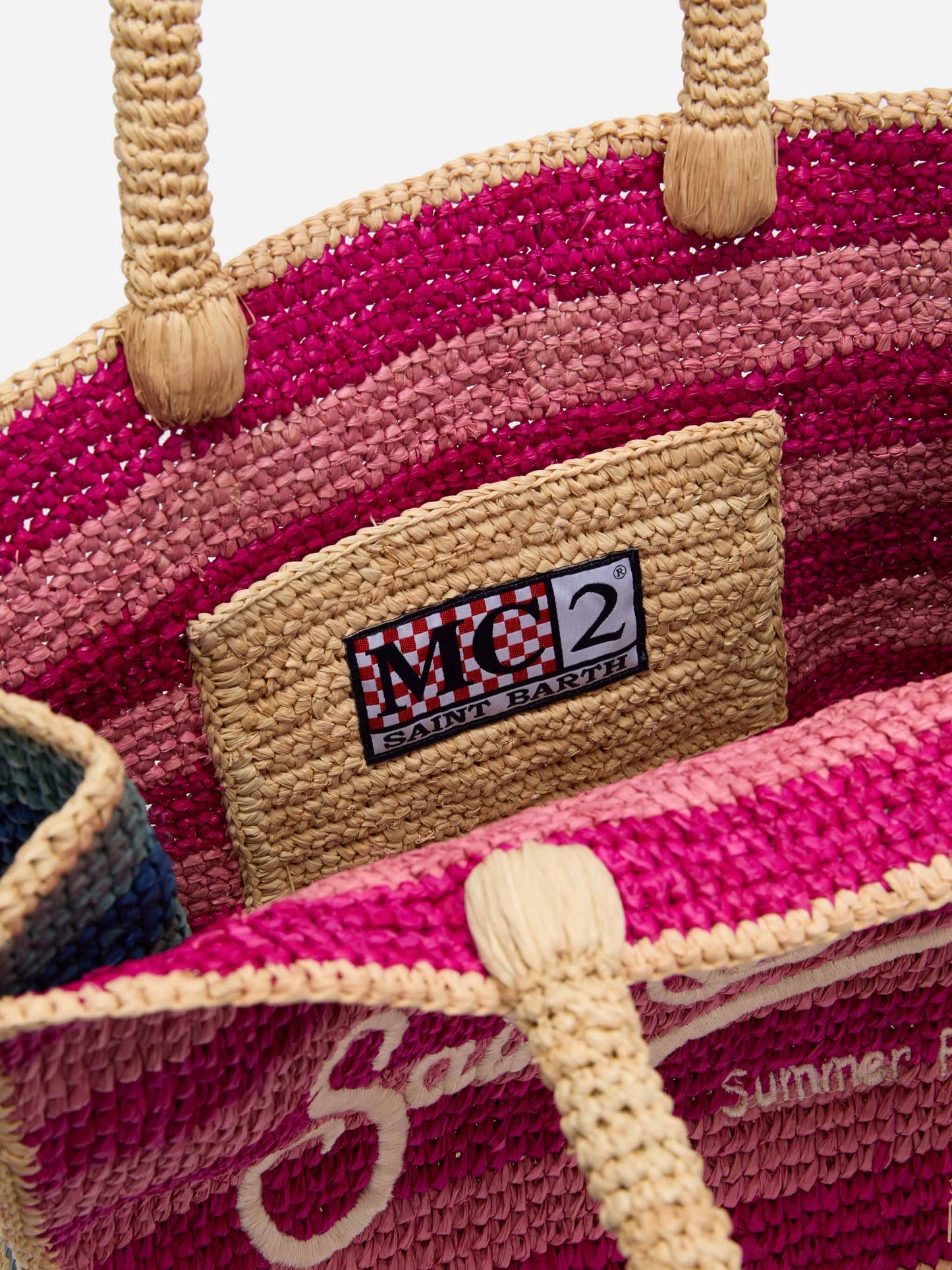 Colette Raffia multicolor striped handbag with logo  embroidery