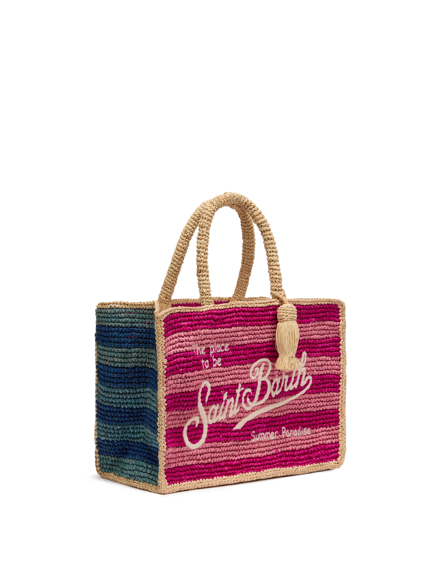 Colette Raffia multicolor striped handbag with logo  embroidery