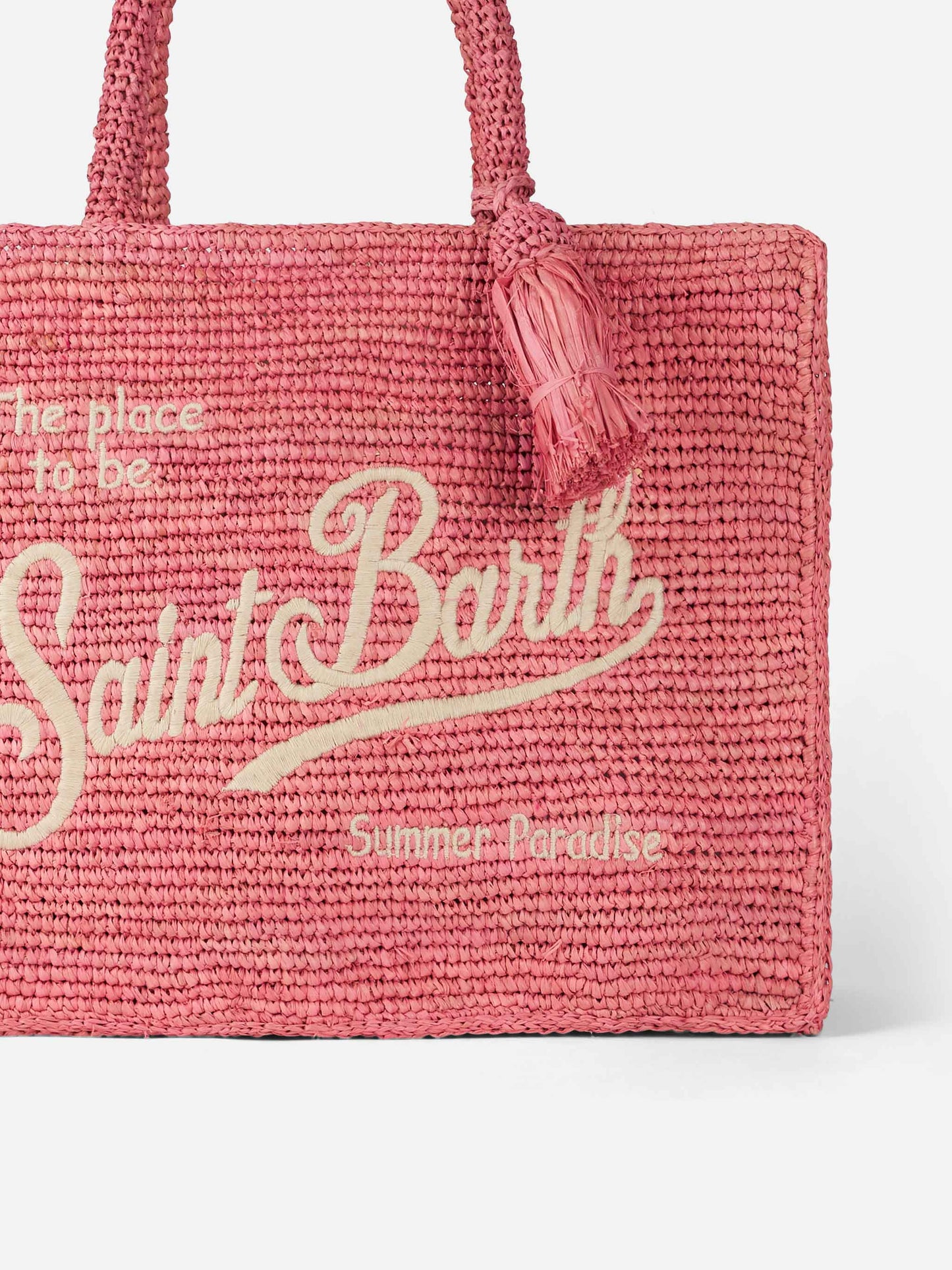 Borsa Colette in rafia rosa con ricami