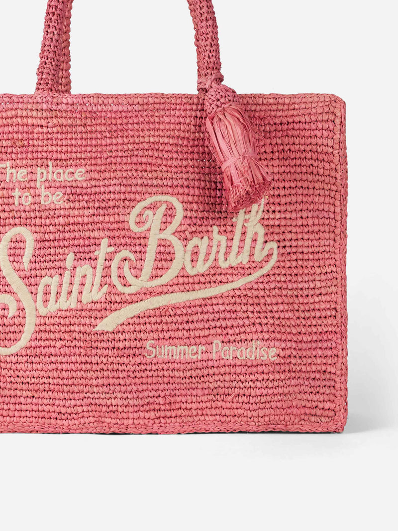 Rosa Colette Raffia-Handtasche mit Stickerei