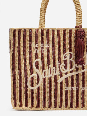 Colette raffia striped bag with embroidered logo and tassel
