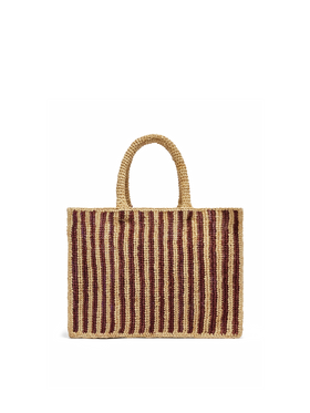 Colette raffia striped bag with embroidered logo and tassel