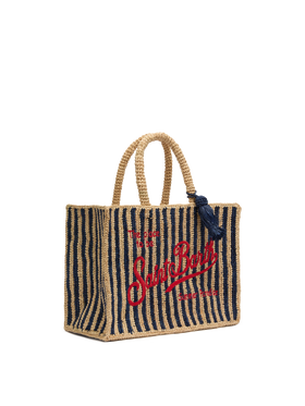 Marineblaue gestreifte Handtasche Colette Raffia mit Logo-Stickerei