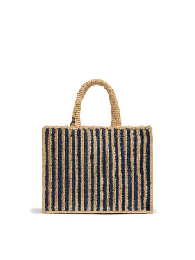 Marineblaue gestreifte Handtasche Colette Raffia mit Logo-Stickerei