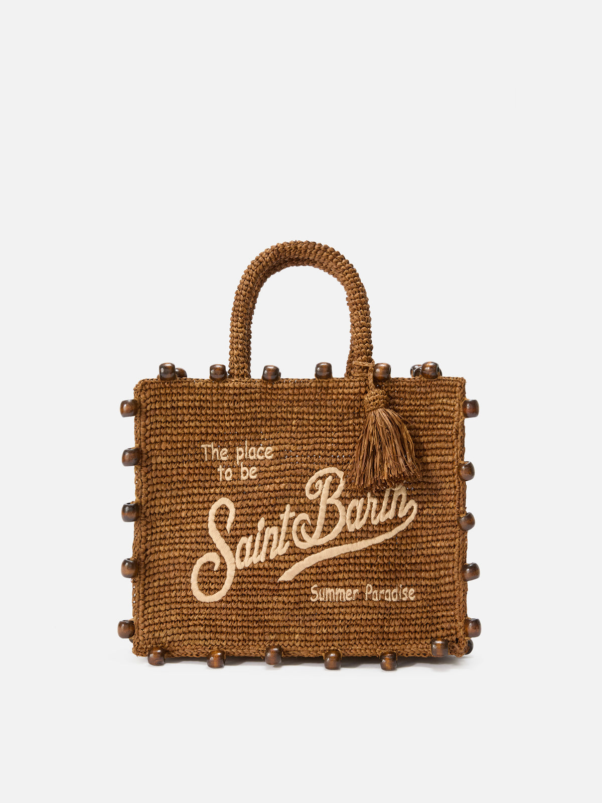 Sac Colette en raphia avec logo brodé et perles appliquées 