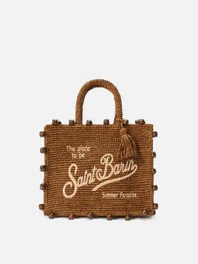 Sac Colette en raphia avec logo brodé et perles appliquées 