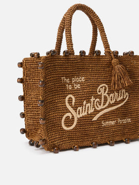 Sac Colette en raphia avec logo brodé et perles appliquées 