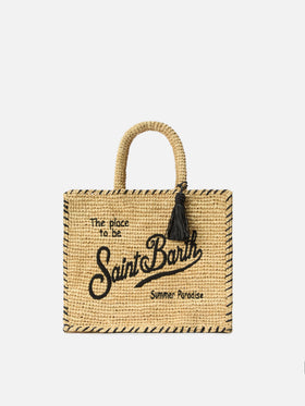 Colette raffia bag with embroidered logo and black contrast trim