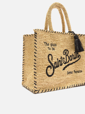 Colette raffia bag with embroidered logo and black contrast trim