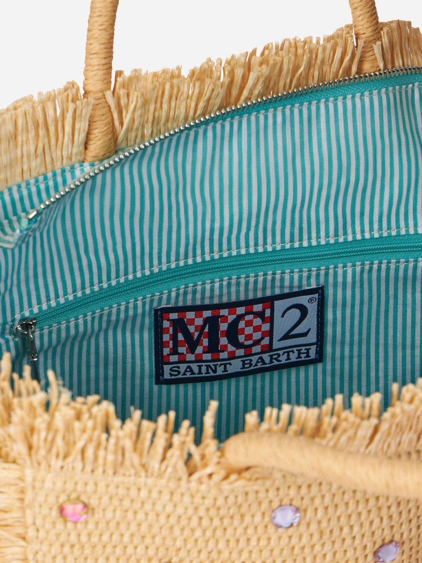 Borsa Colette effetto paglia con decorazioni in strass