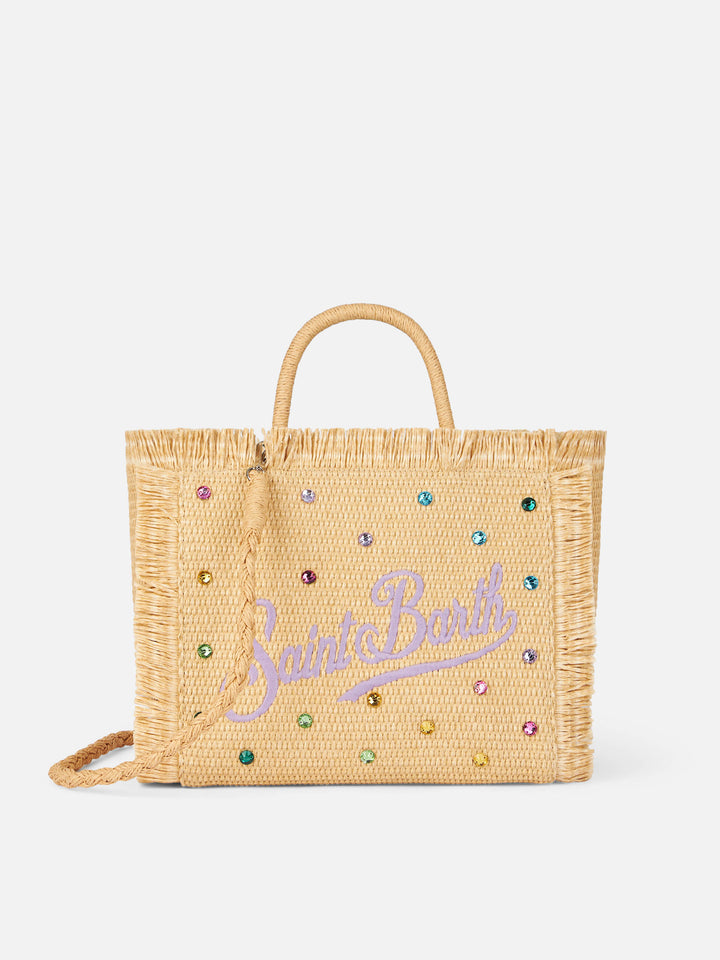 Borsa Colette effetto paglia con decorazioni in strass