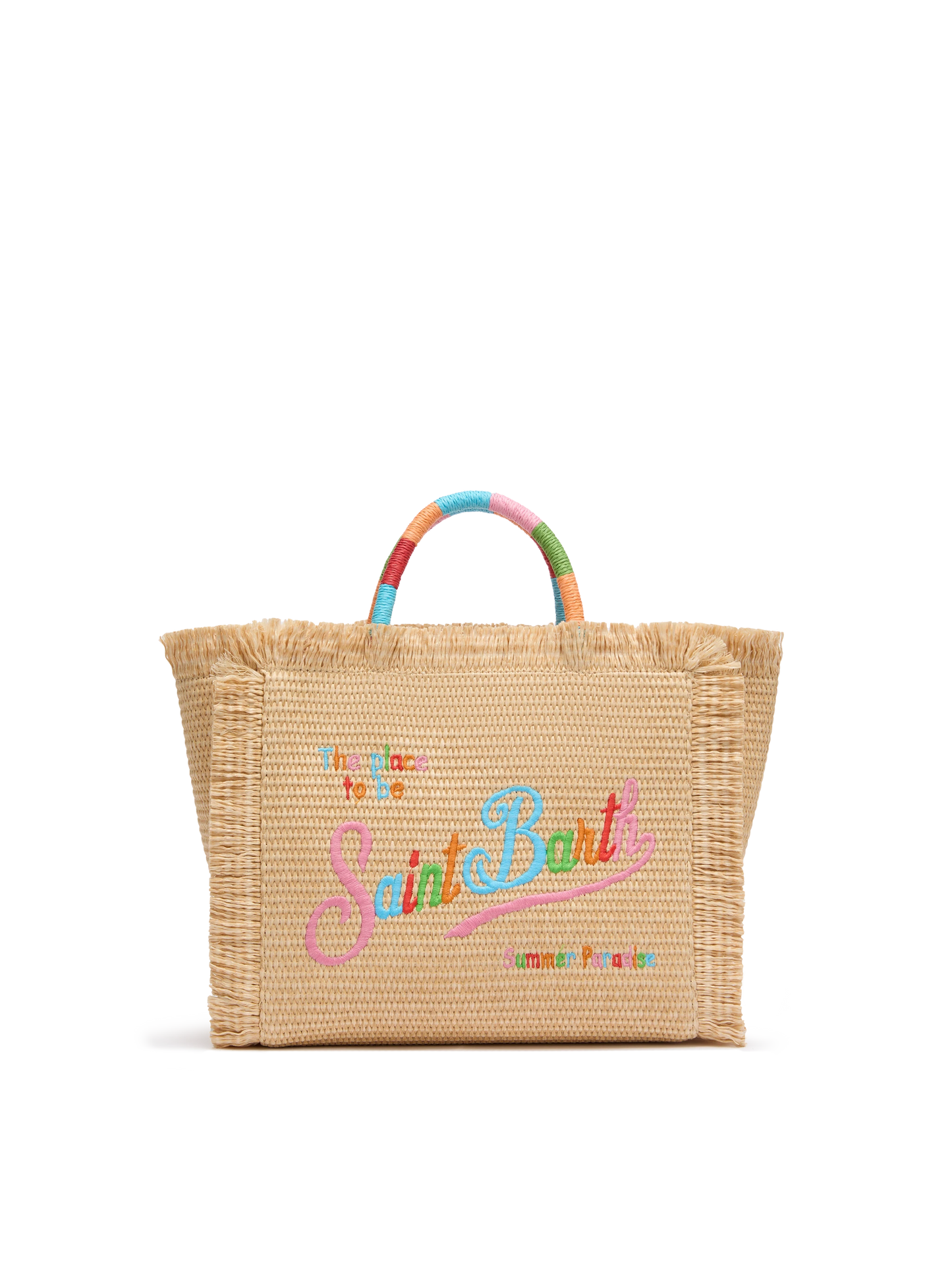 Colette Straw effect handbag with multicolor logo embroidery