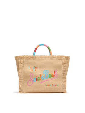 Colette Straw effect handbag with multicolor logo embroidery