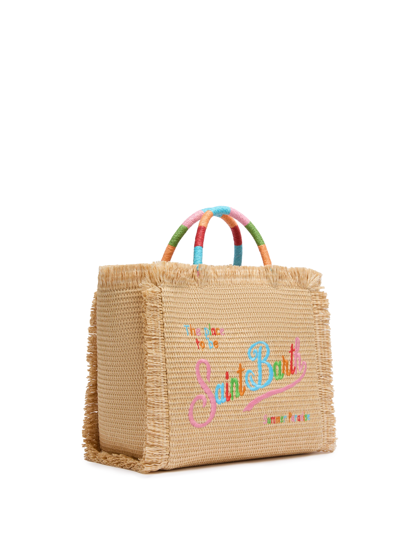 Colette Straw effect handbag with multicolor logo embroidery