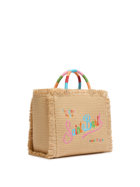 Colette Straw effect handbag with multicolor logo embroidery