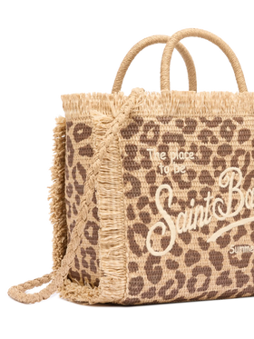 Colette Straw effect handbag with animalier print