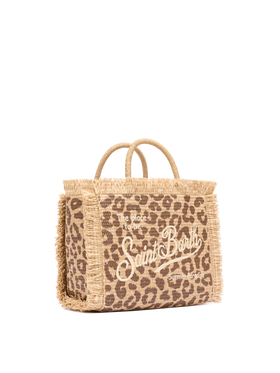 Colette Straw effect handbag with animalier print