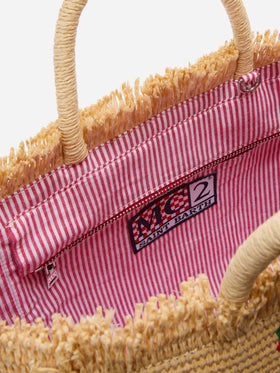 Borsa Colette in tessuto effetto paglia con ricami ciliegie