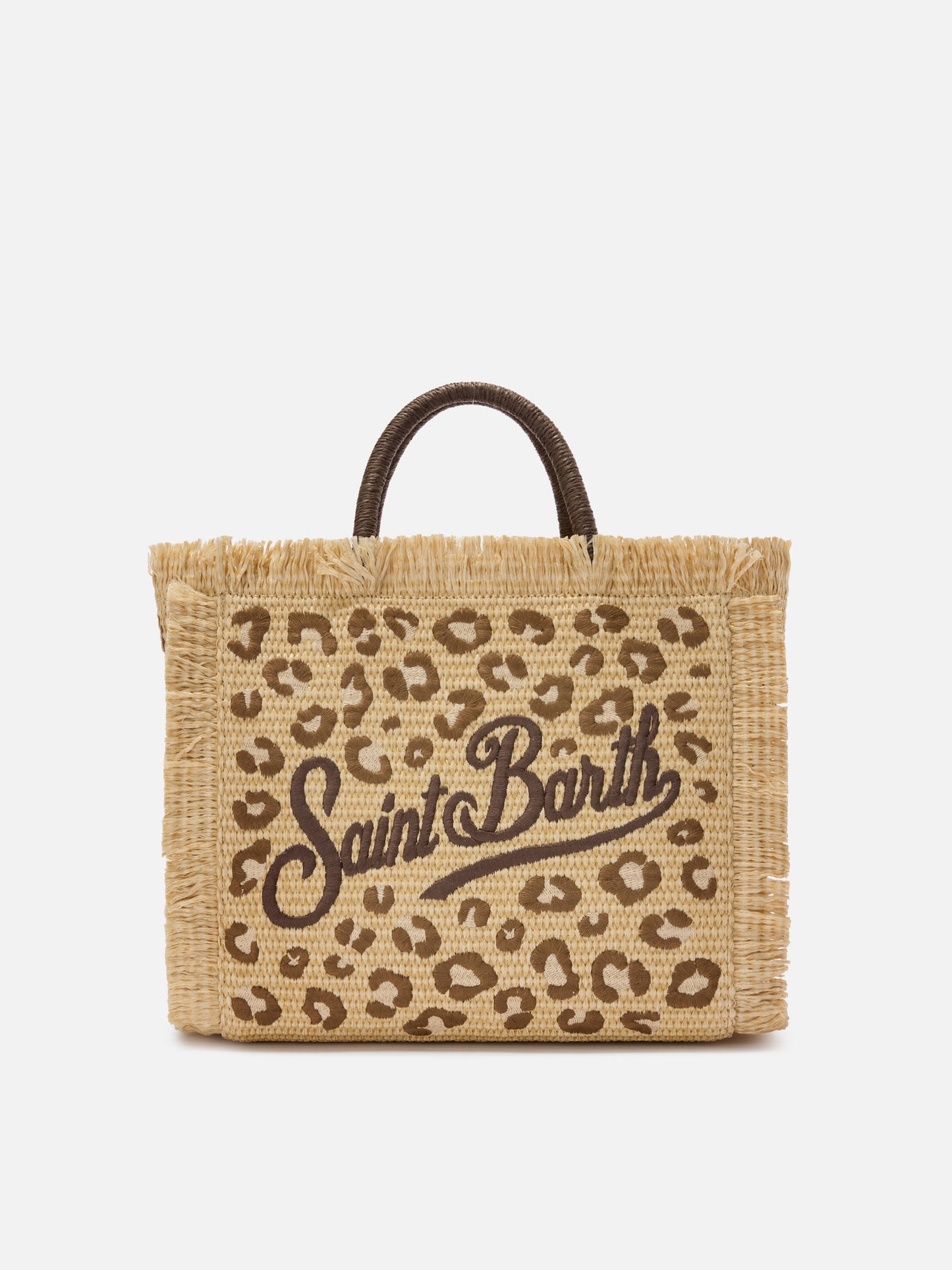 Borsa Colette in tessuto effetto paglia con ricamo leopardato