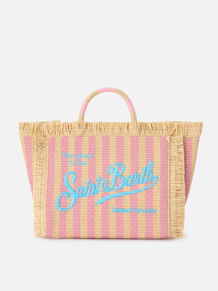 Colette bag in striped straw effect fabric with embroidered logo