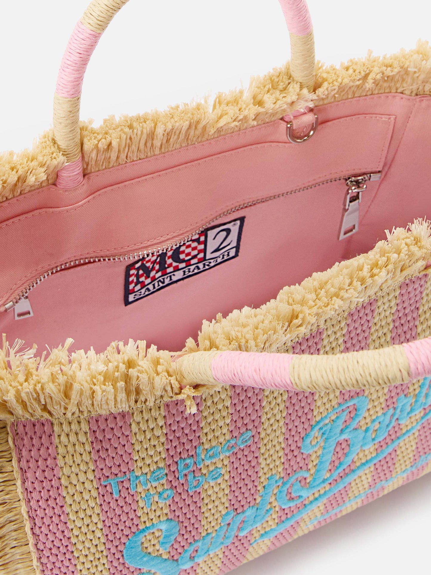 Colette bag in striped straw effect fabric with embroidered logo