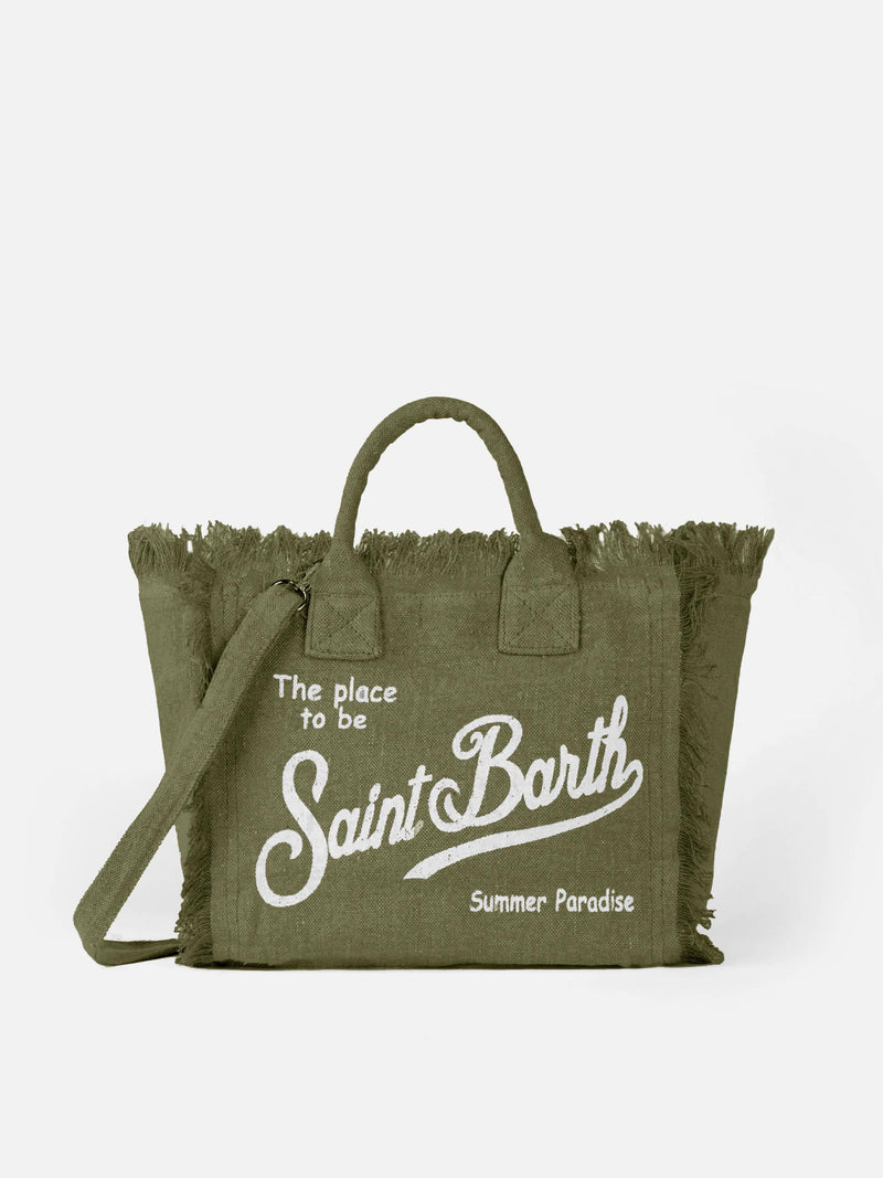 Militärgrüne Colette Leinenhandtasche mit Saint Barth Logo-Print