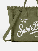 Militärgrüne Colette Leinenhandtasche mit Saint Barth Logo-Print