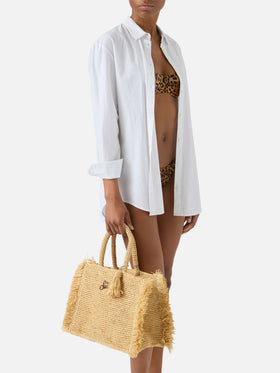 Colette raffia bag with side fringes