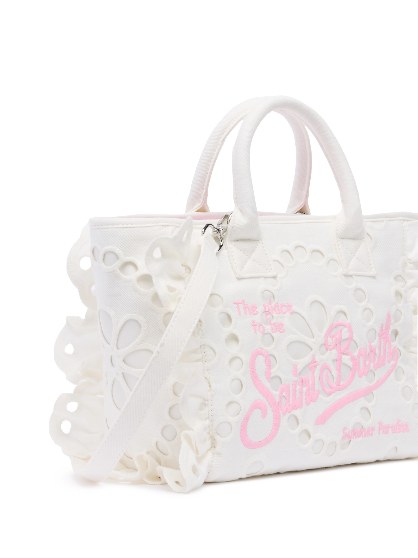 Colette white handbag in Sangallo cotton lace with flounce - MC2 Saint Barth