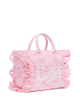 Borsa Colette rosa in pizzo di cotone Sangallo con balza