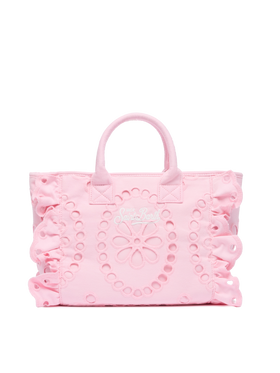 Borsa Colette rosa in pizzo di cotone Sangallo con balza