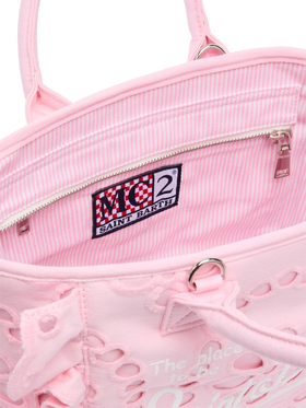 Borsa Colette rosa in pizzo di cotone Sangallo con balza