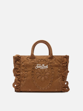Borsa Colette Volant in cotone sangallo marrone