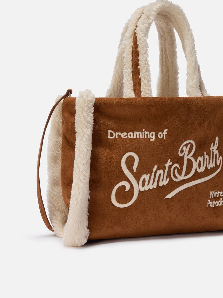 Borsa a mano  Colette Shearling  faux suede cammello con dettagli in shearling