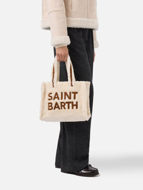 Borsa a mano Colette Teddy in sherpa bianco con maxi logo