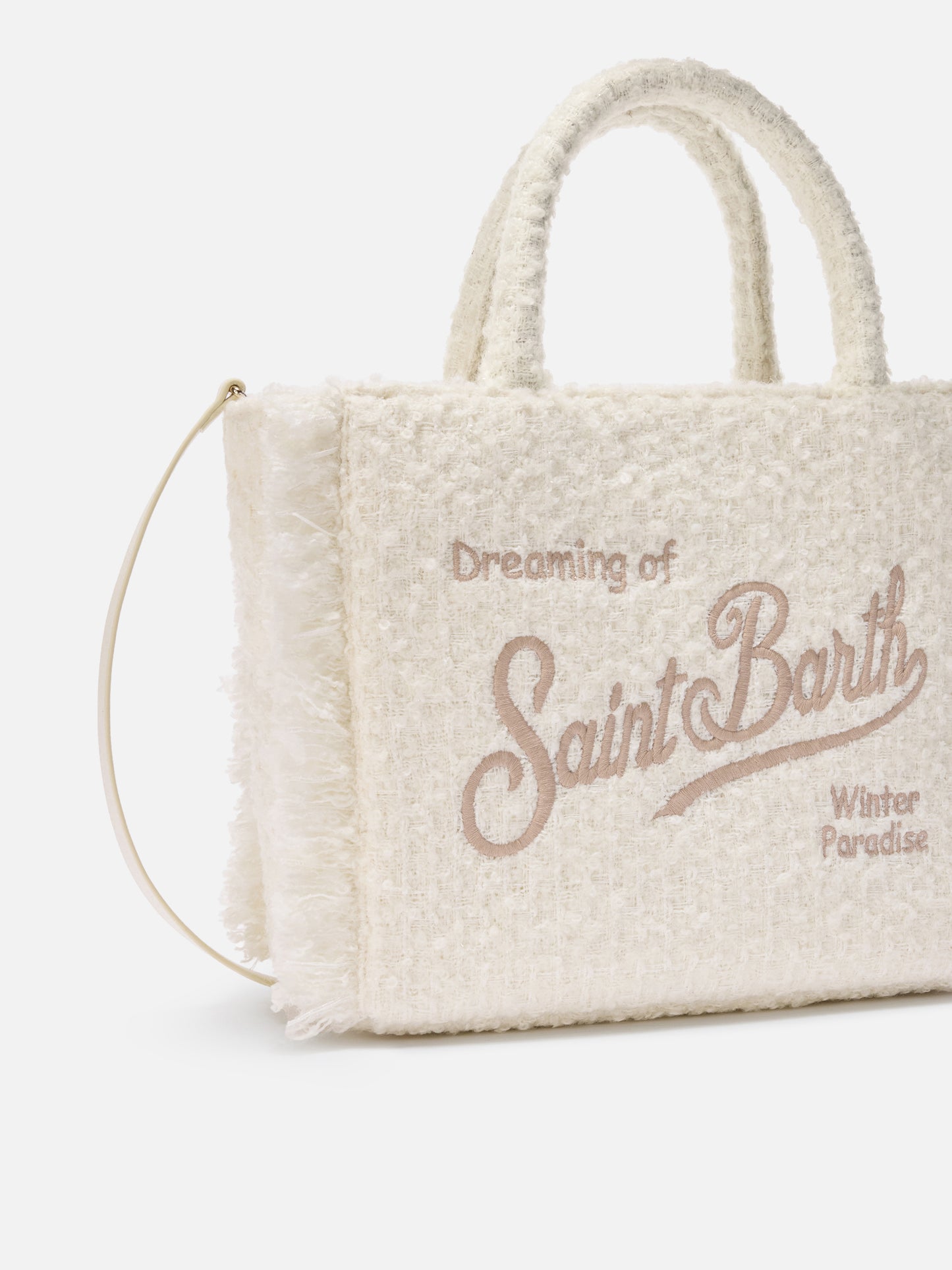 Colette Tweed Handtasche aus weißem Wollmischgewebe