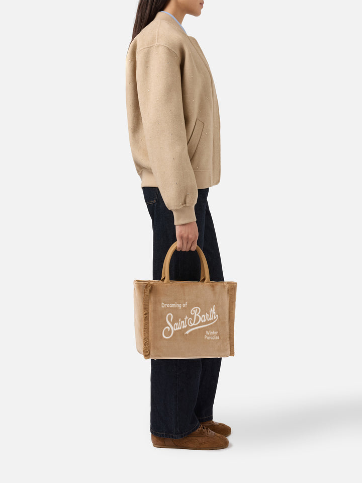 Colette Velvet Handbag in beige velvet