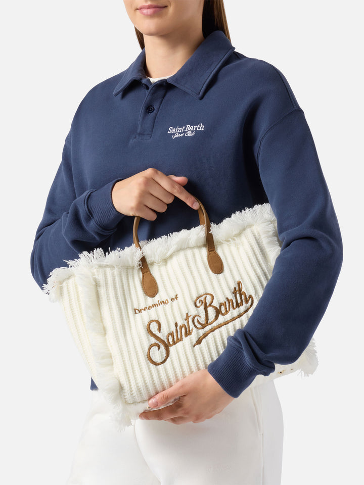 Colette Wool Rib Handbag in white braided wool blend