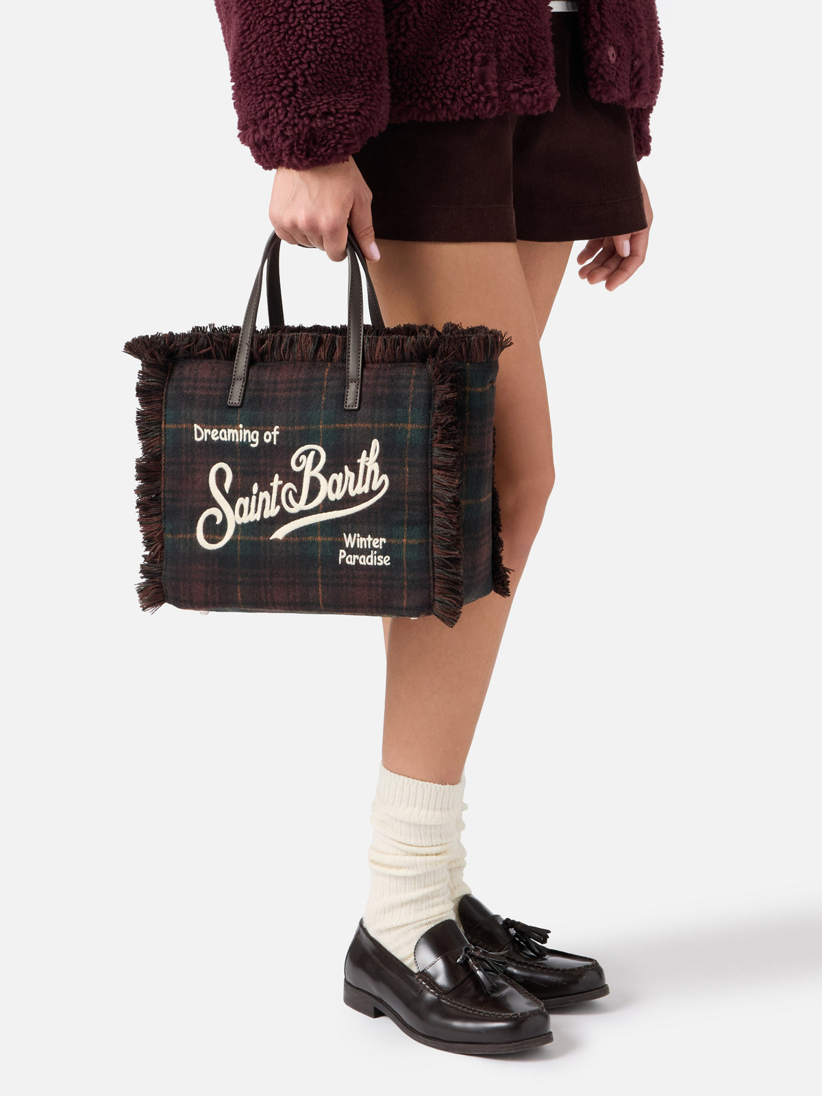 Colette wool bag with tartan pattern