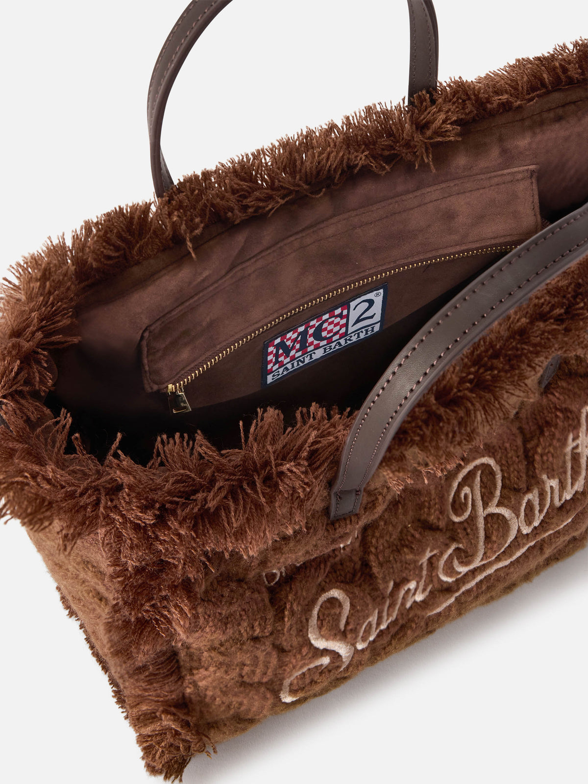 Brown Colette bag with cable knit design and lurex embroidery