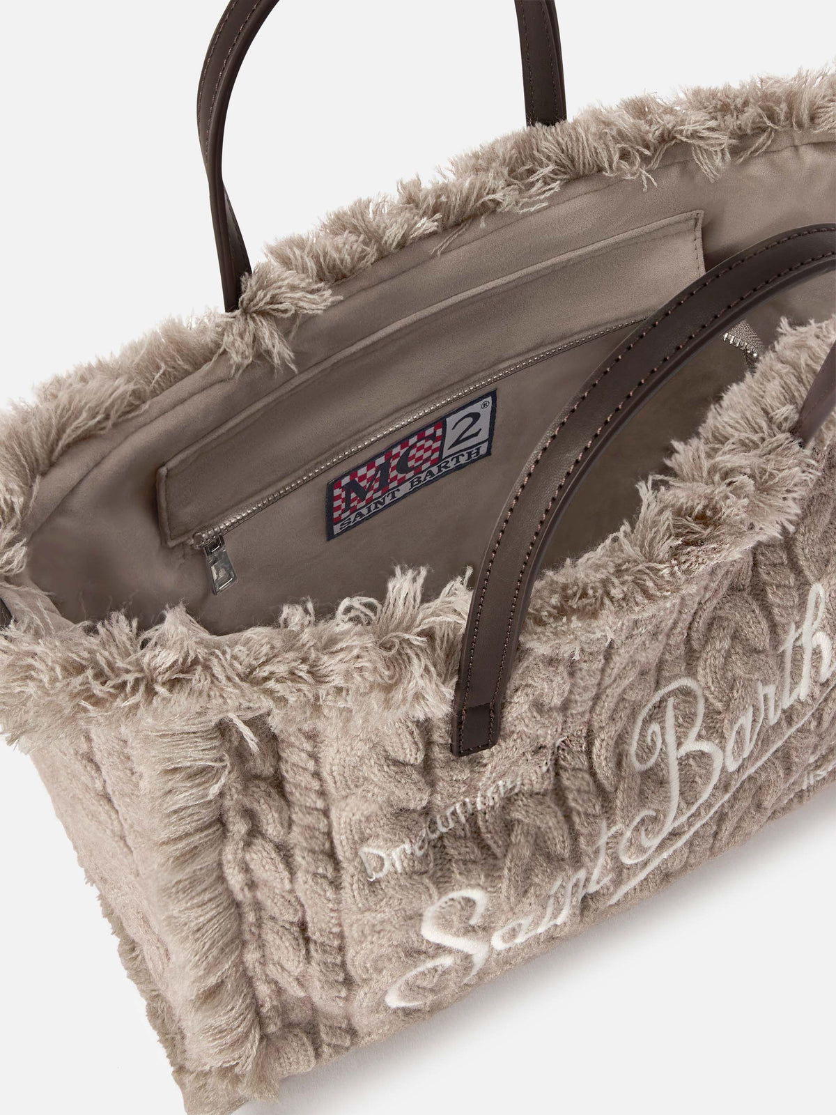 Grey Colette bag with cable knit design