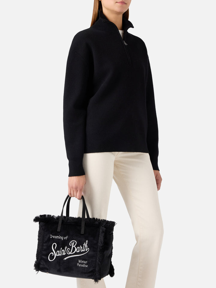 Sac en velours Colette noir avec logo brodé 