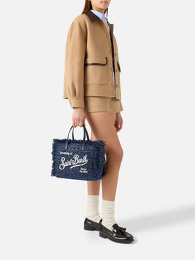 Navy blue Colette bag with lurex threads and logo embroidery