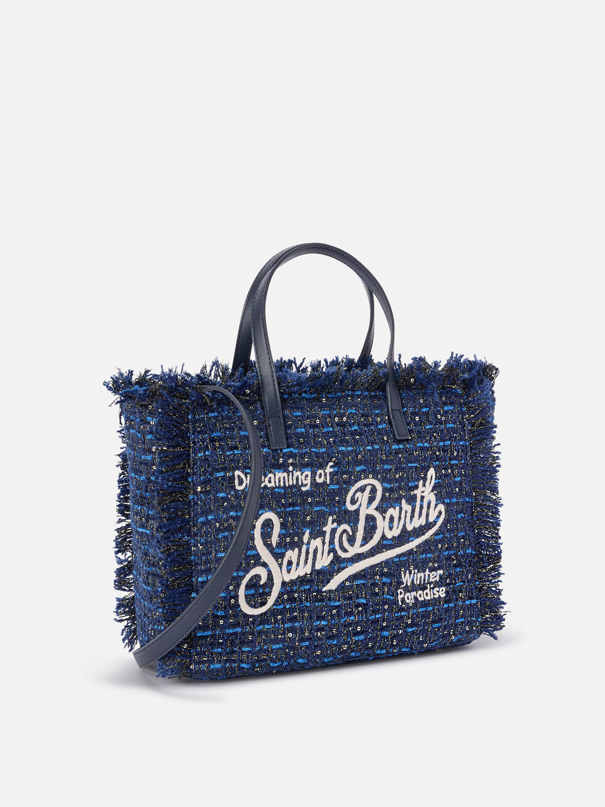 Borsa Colette blu navy con fili lurex e ricamo logo