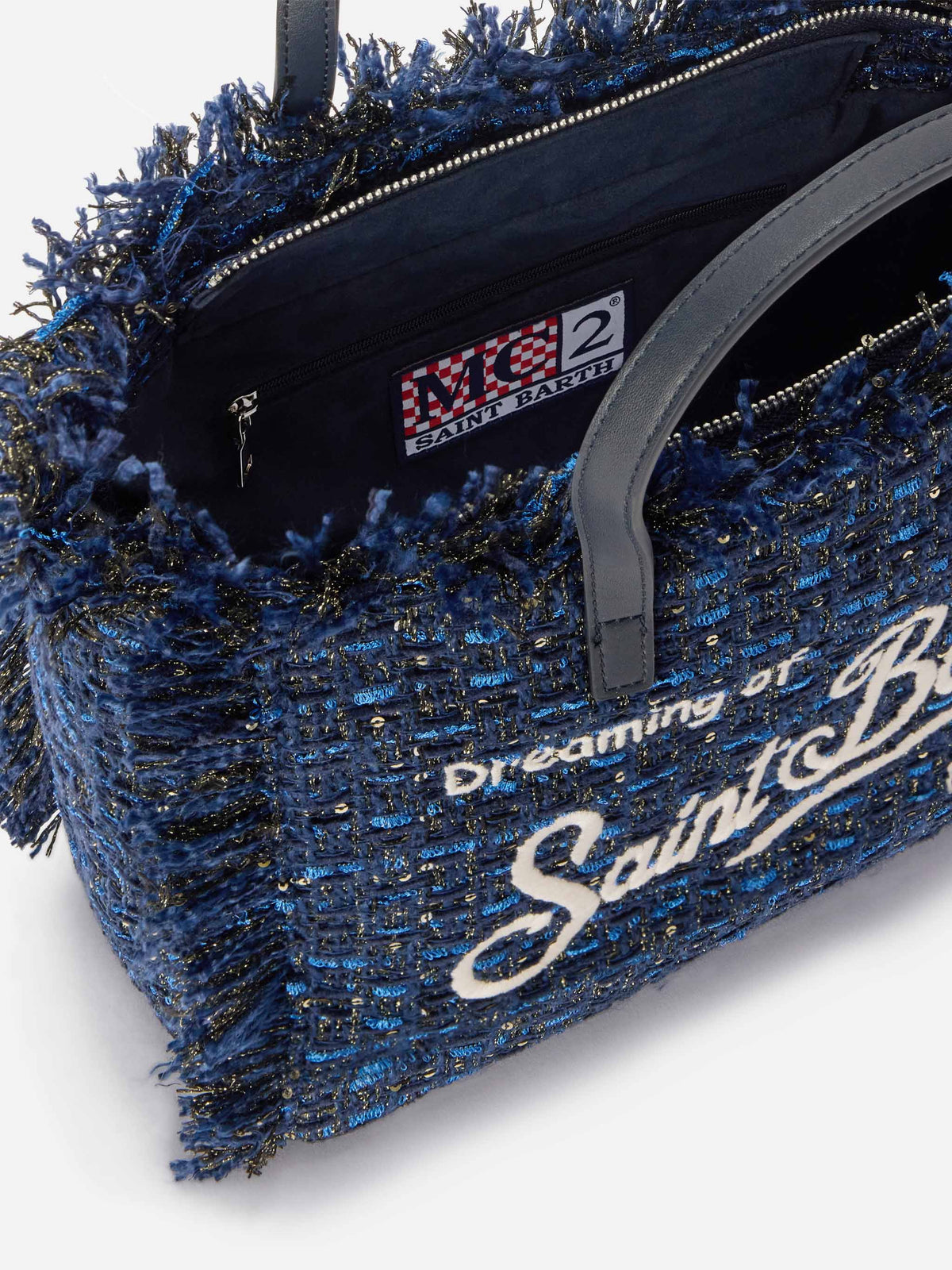 Borsa Colette blu navy con fili lurex e ricamo logo