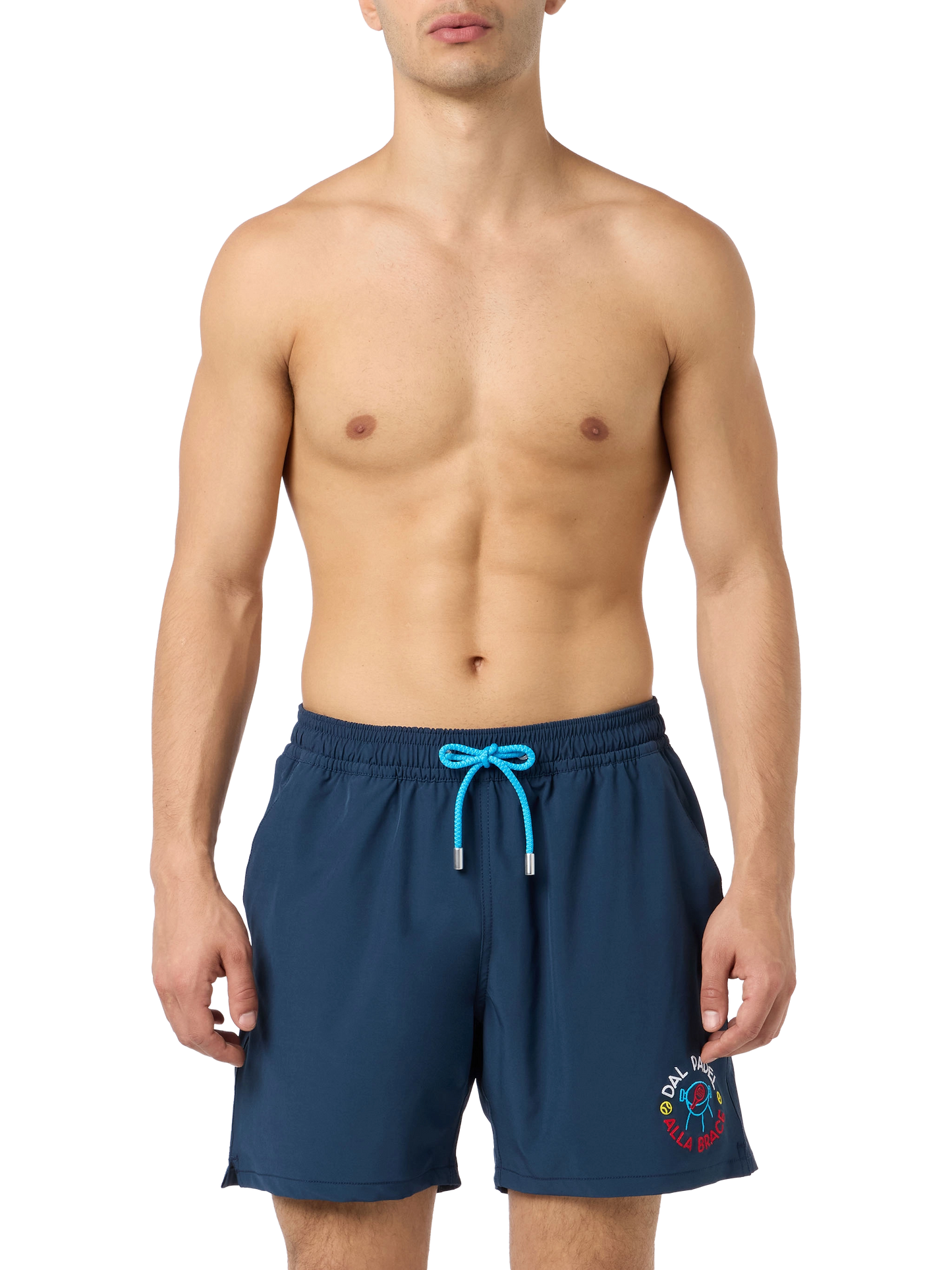 Comfort classic stretch swim shorts with Dal Padel alla Brace embroidery | INSULTI LUMINOSI SPECIAL EDITION